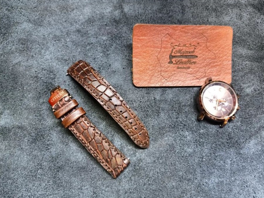 بند ساعت , چرم طبیعی , دست ساز , رنگ لبه تُرک ,  ,   تعمیرات کیف و کفش مجذوب , Majzoob leather , بند ساعت دست ساز